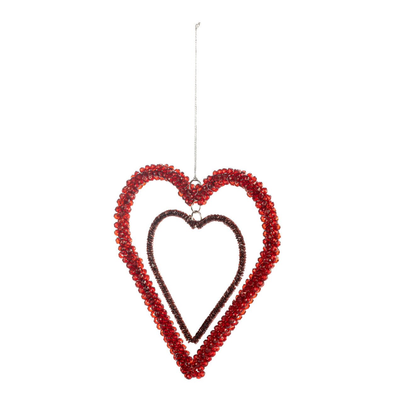 Red Beaded Double Heart Ornament thumbnail