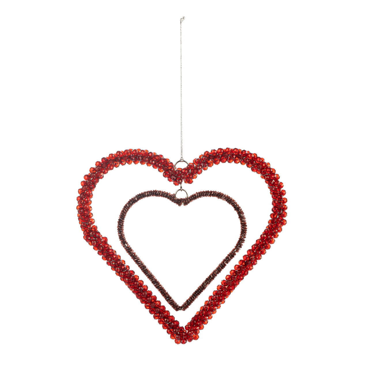 Red Beaded Double Heart Ornament thumbnail