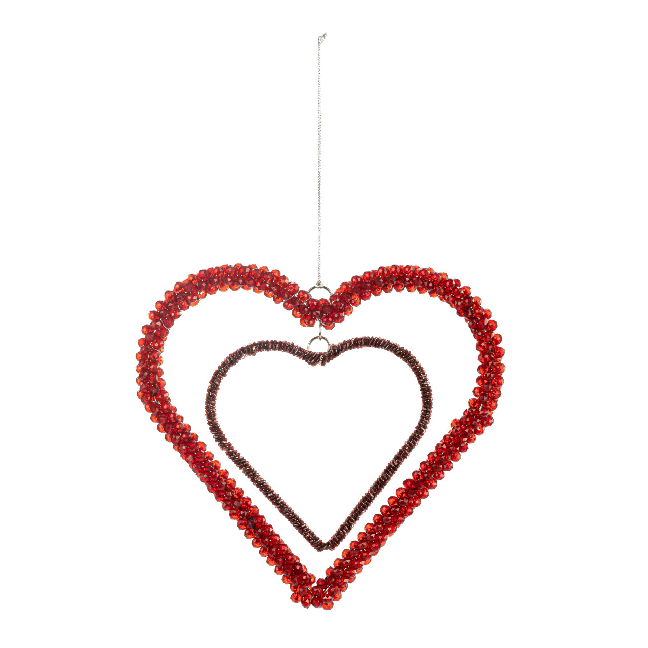Red Beaded Double Heart Ornament thumbnail