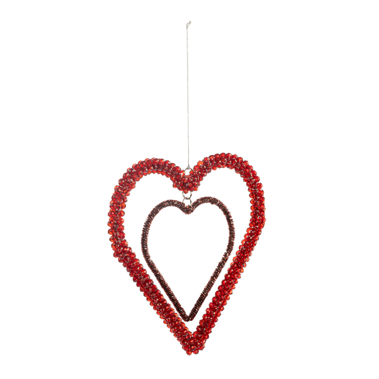 Red Beaded Double Heart Ornament thumbnail