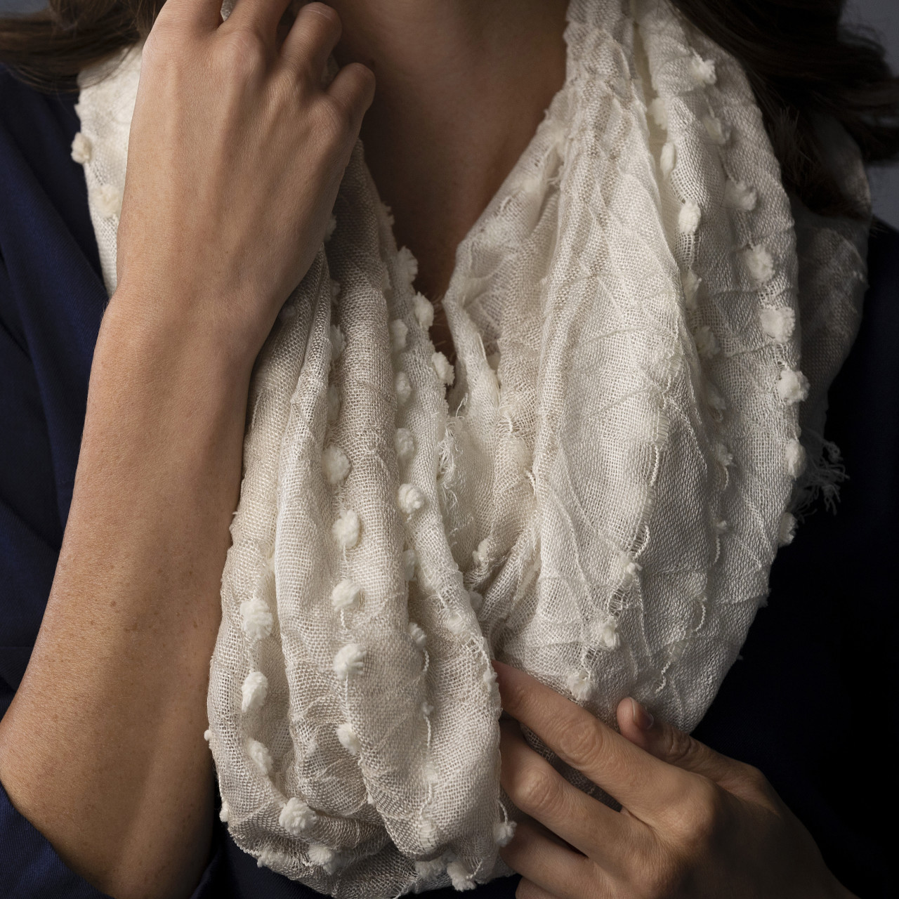 Textured Infinity Scarf - White thumbnail