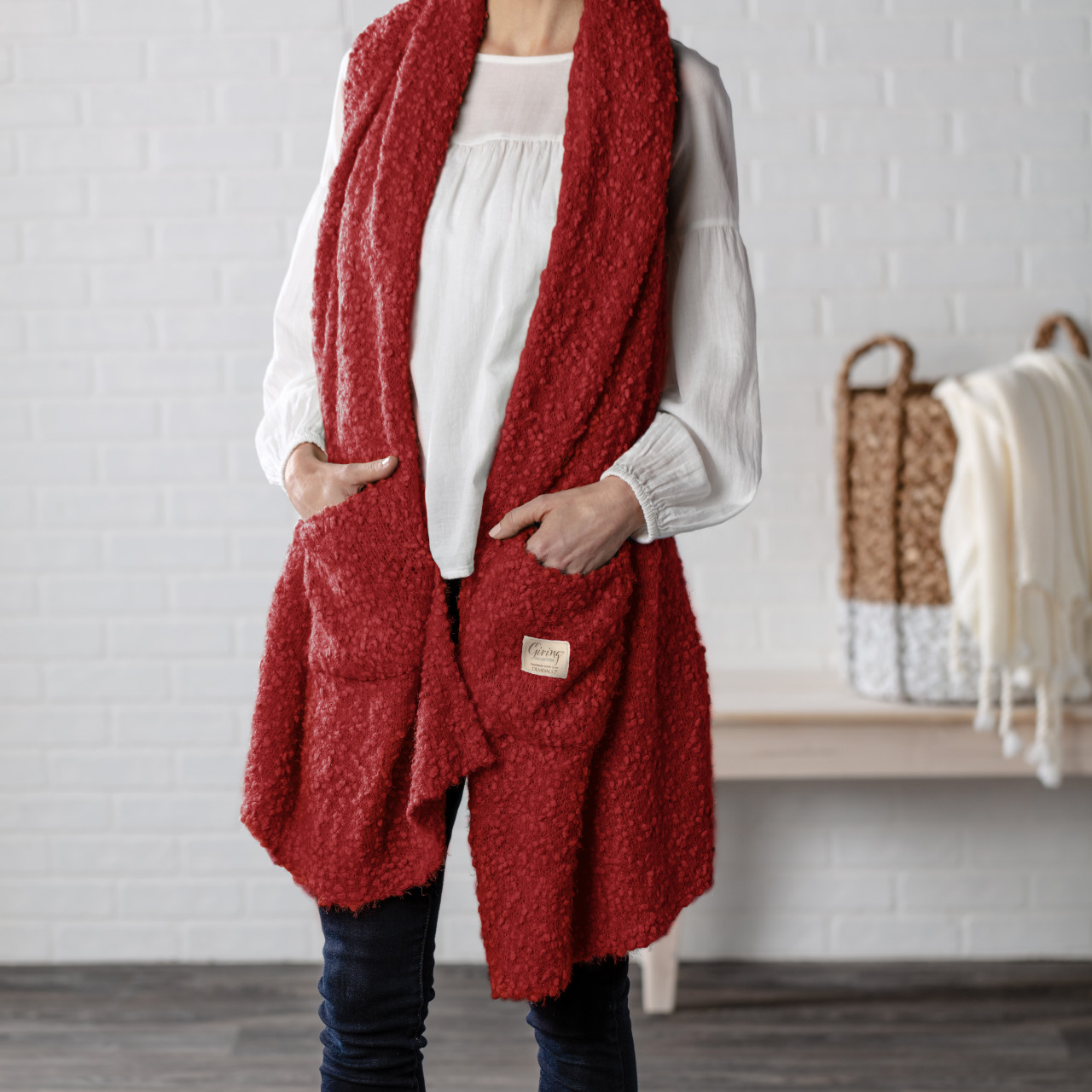 Giving Collection Vibrant Red Giving Shawl With Pockets thumbnail