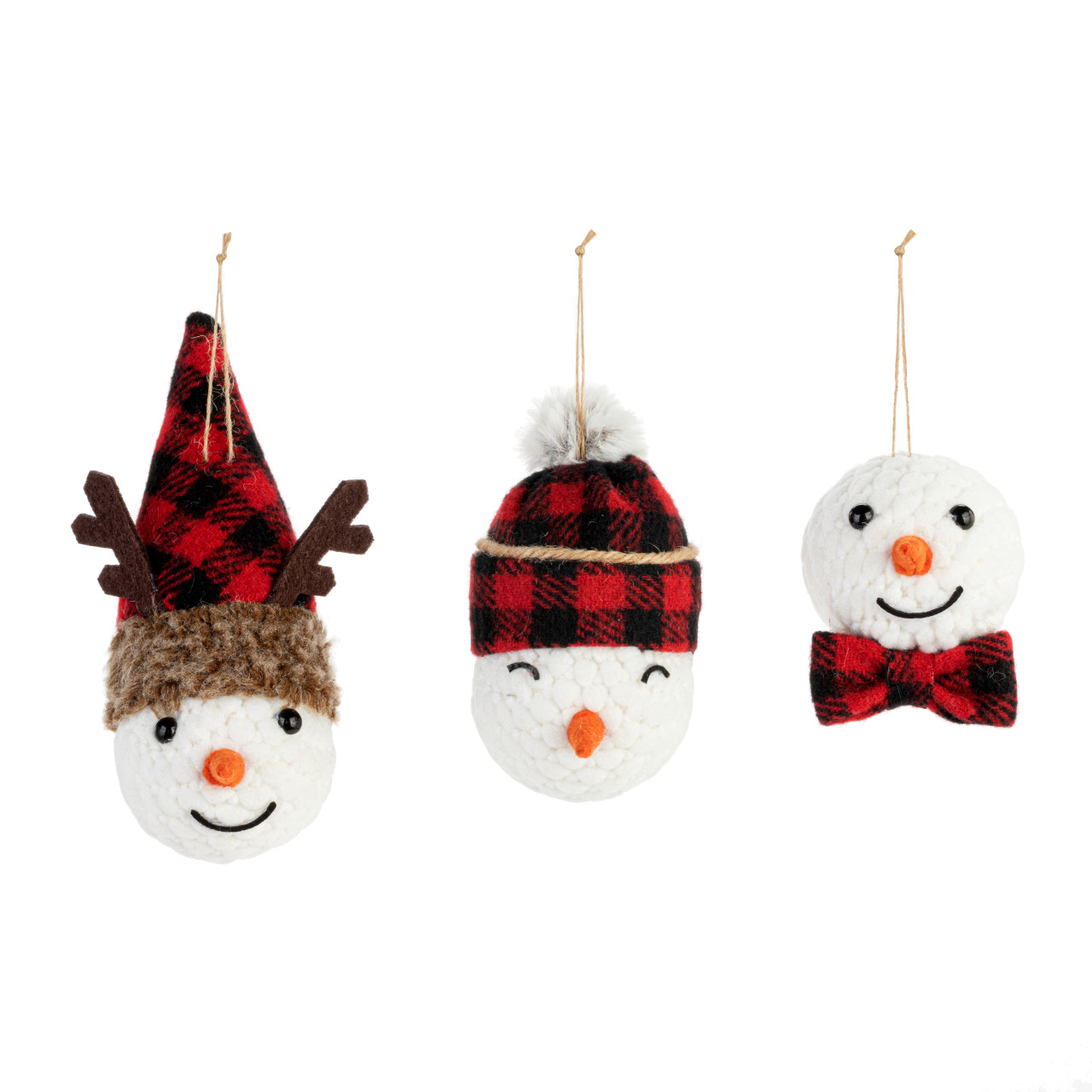 Plaid Snowman Head Ornaments - 3 Assorted thumbnail