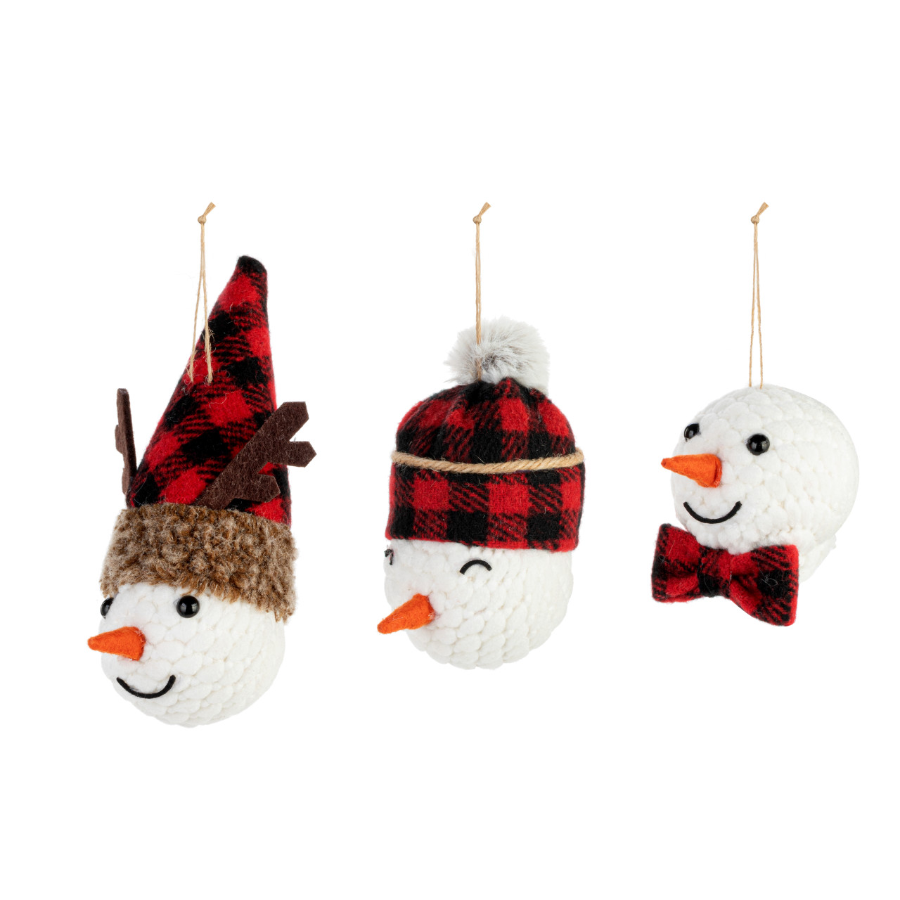 Plaid Snowman Head Ornaments - 3 Assorted thumbnail