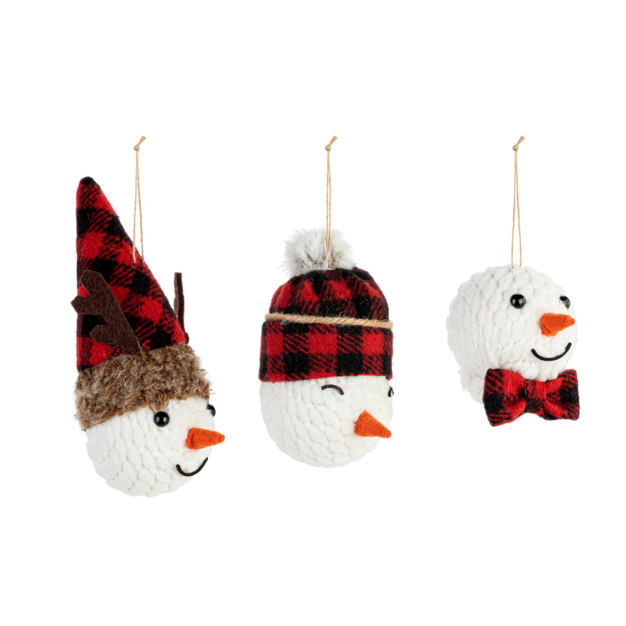 Plaid Snowman Head Ornaments - 3 Assorted thumbnail