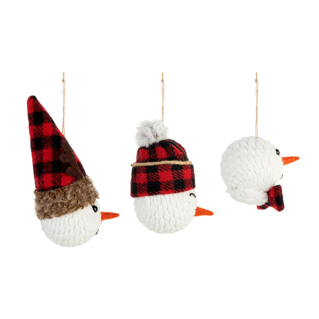 Plaid Snowman Head Ornaments - 3 Assorted thumbnail