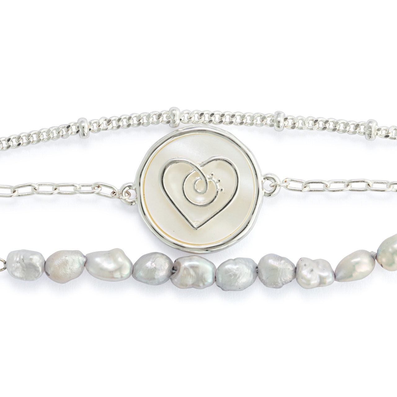 Grateful Heart Mother of Pearl Bracelet - Silver thumbnail
