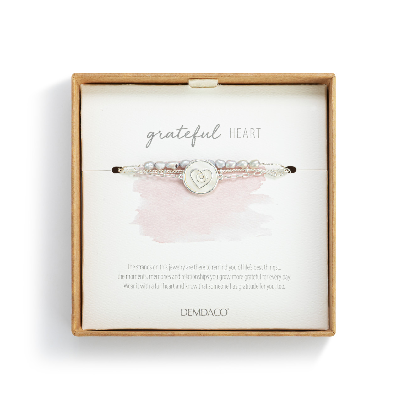 Grateful Heart Mother of Pearl Bracelet - Silver thumbnail