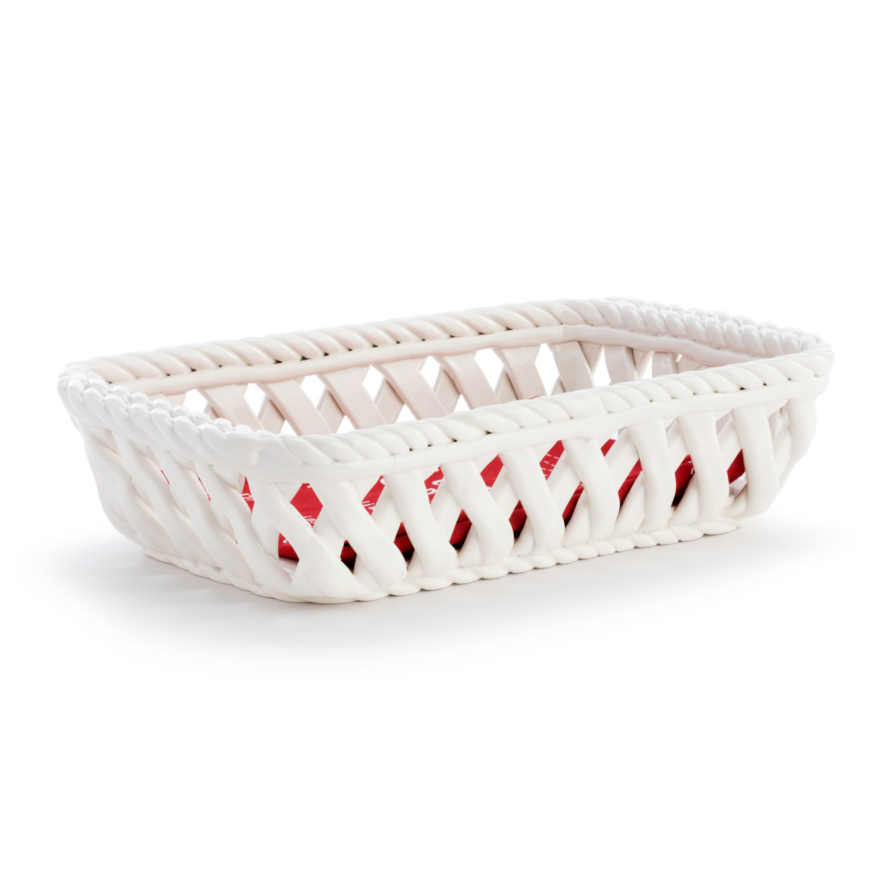 Gather 'Round Holiday Ceramic Bread Basket With Red Tea Towel thumbnail