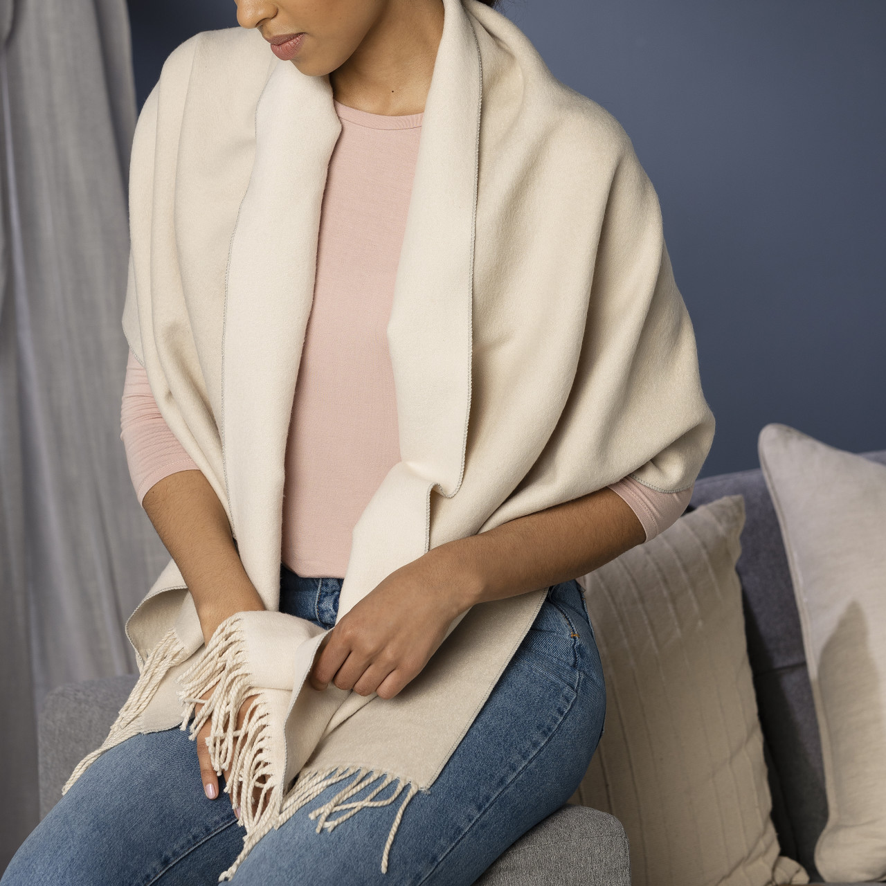 Giving Collection Cool Cream Fringed Giving Wrap thumbnail