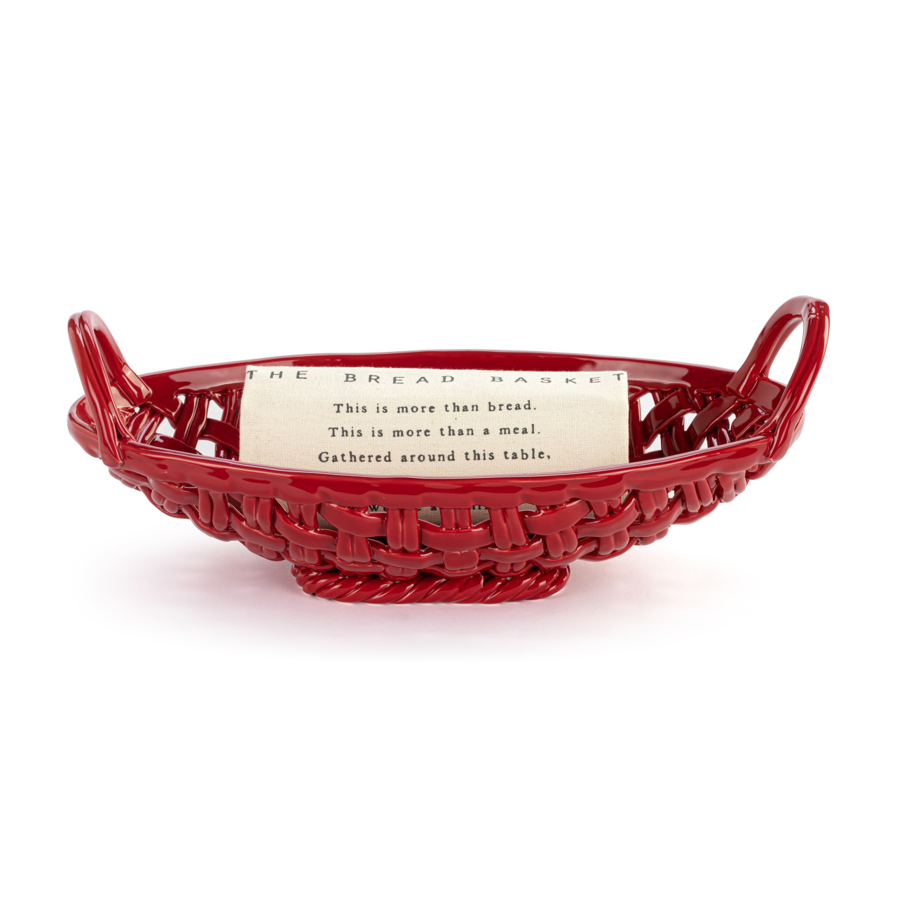 Red Ceramic Bread Basket with Towel thumbnail