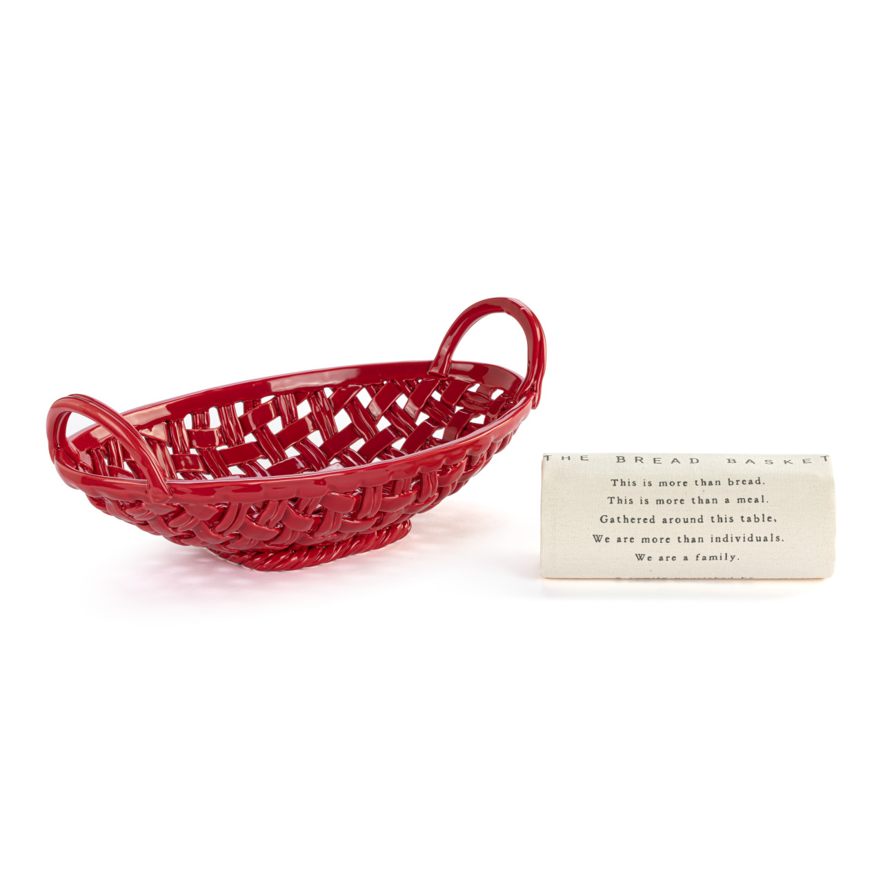 Red Ceramic Bread Basket with Towel thumbnail