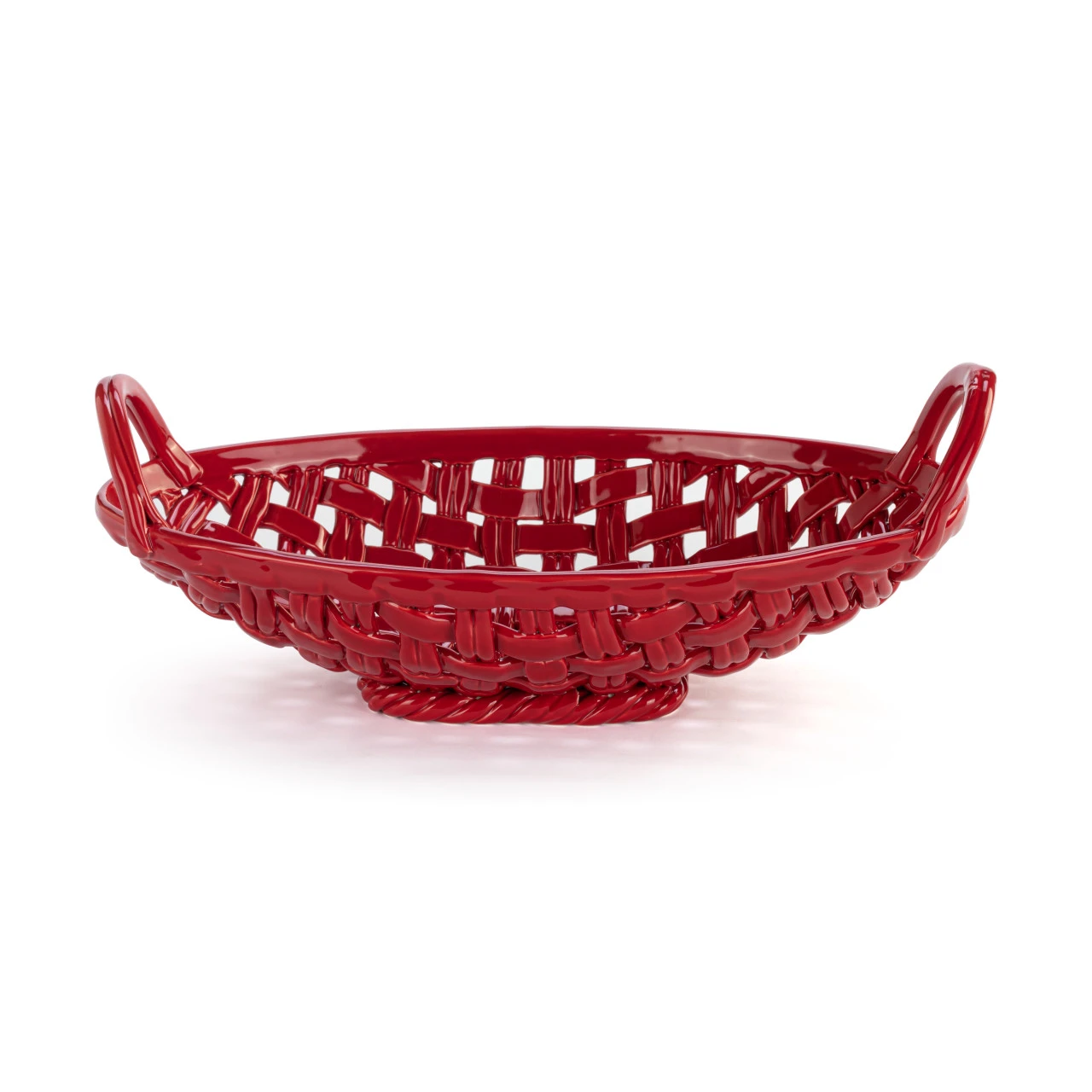 Red Ceramic Bread Basket with Towel thumbnail