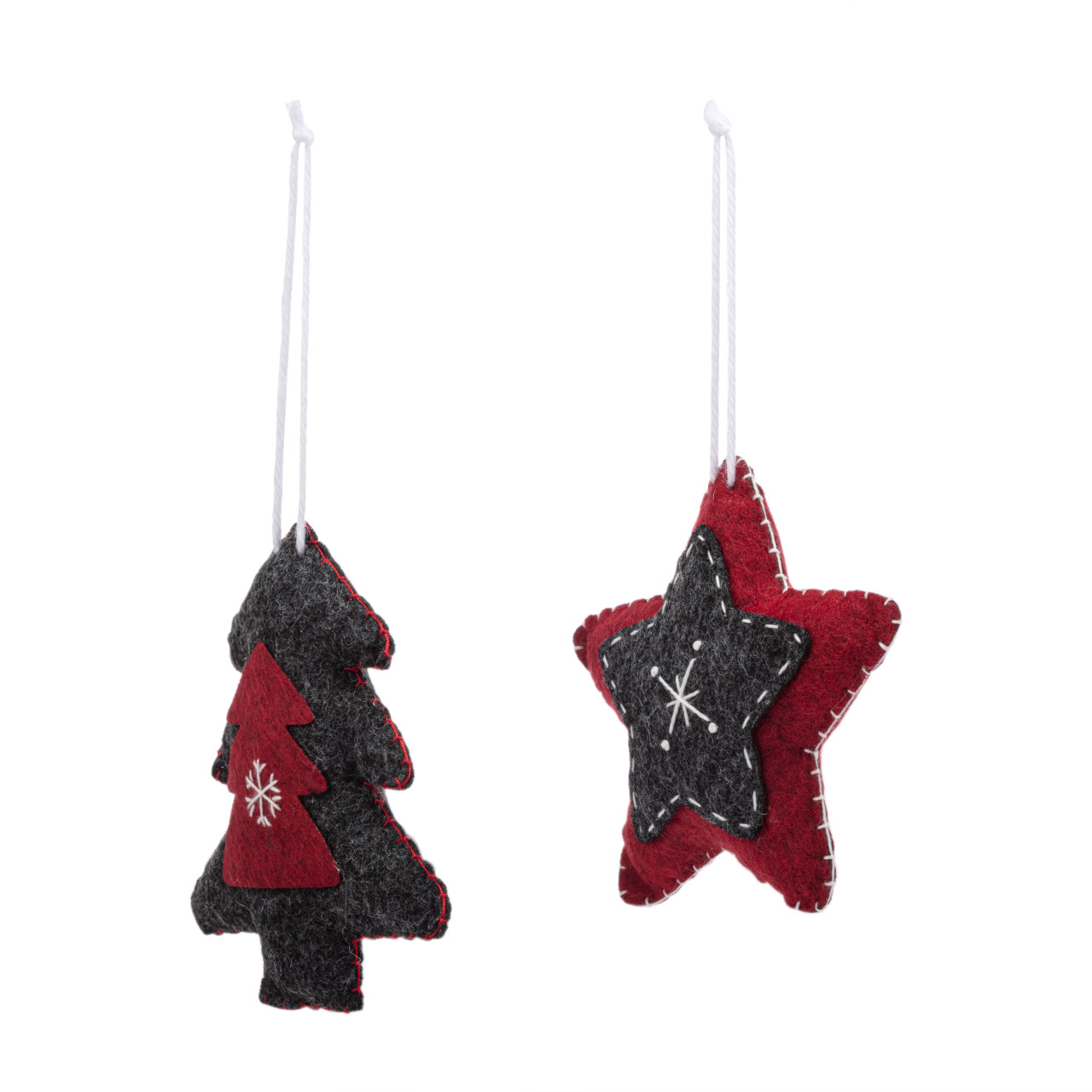 Felt Red Black Stitched Ornaments - Set of 2 thumbnail