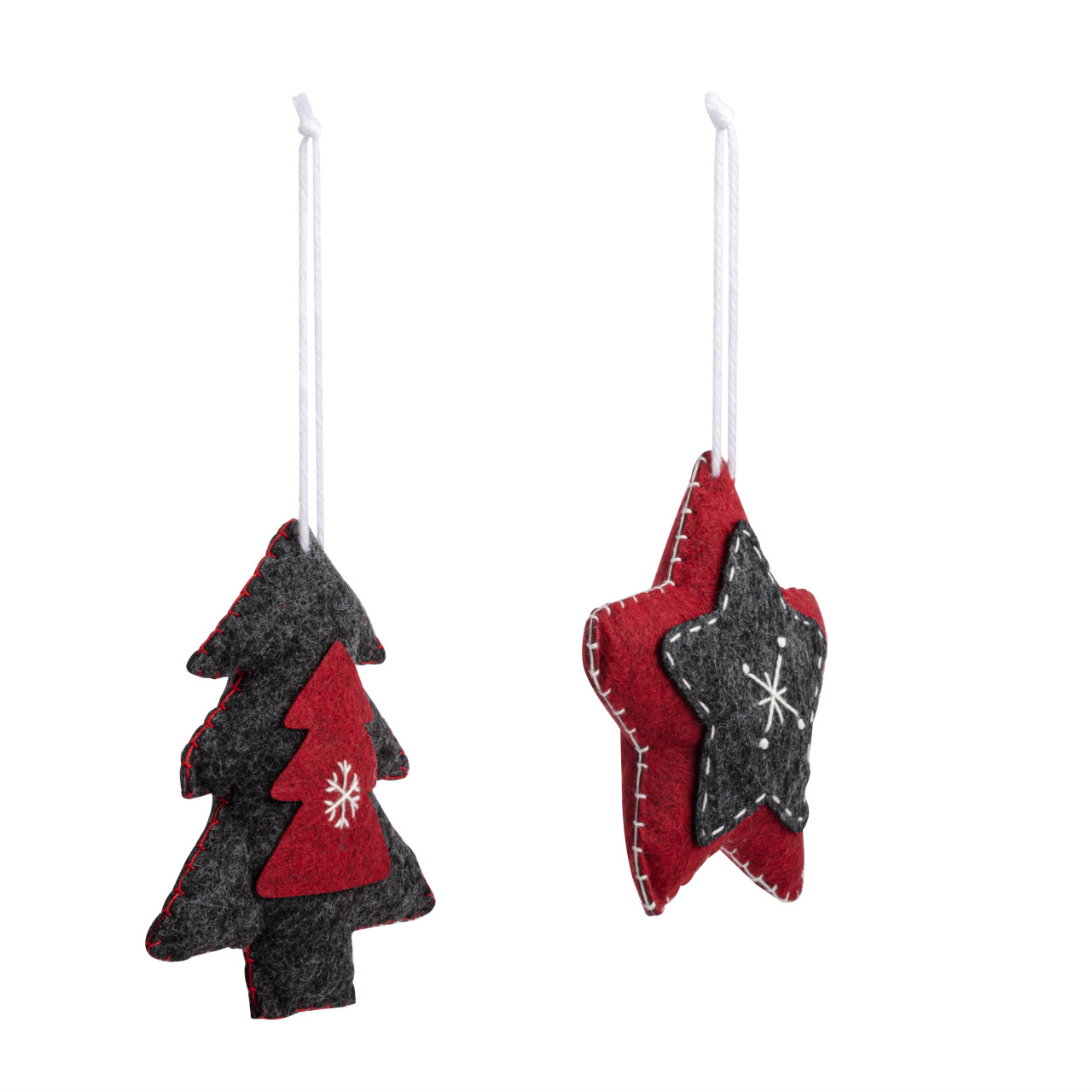 Felt Red Black Stitched Ornaments - Set of 2 thumbnail