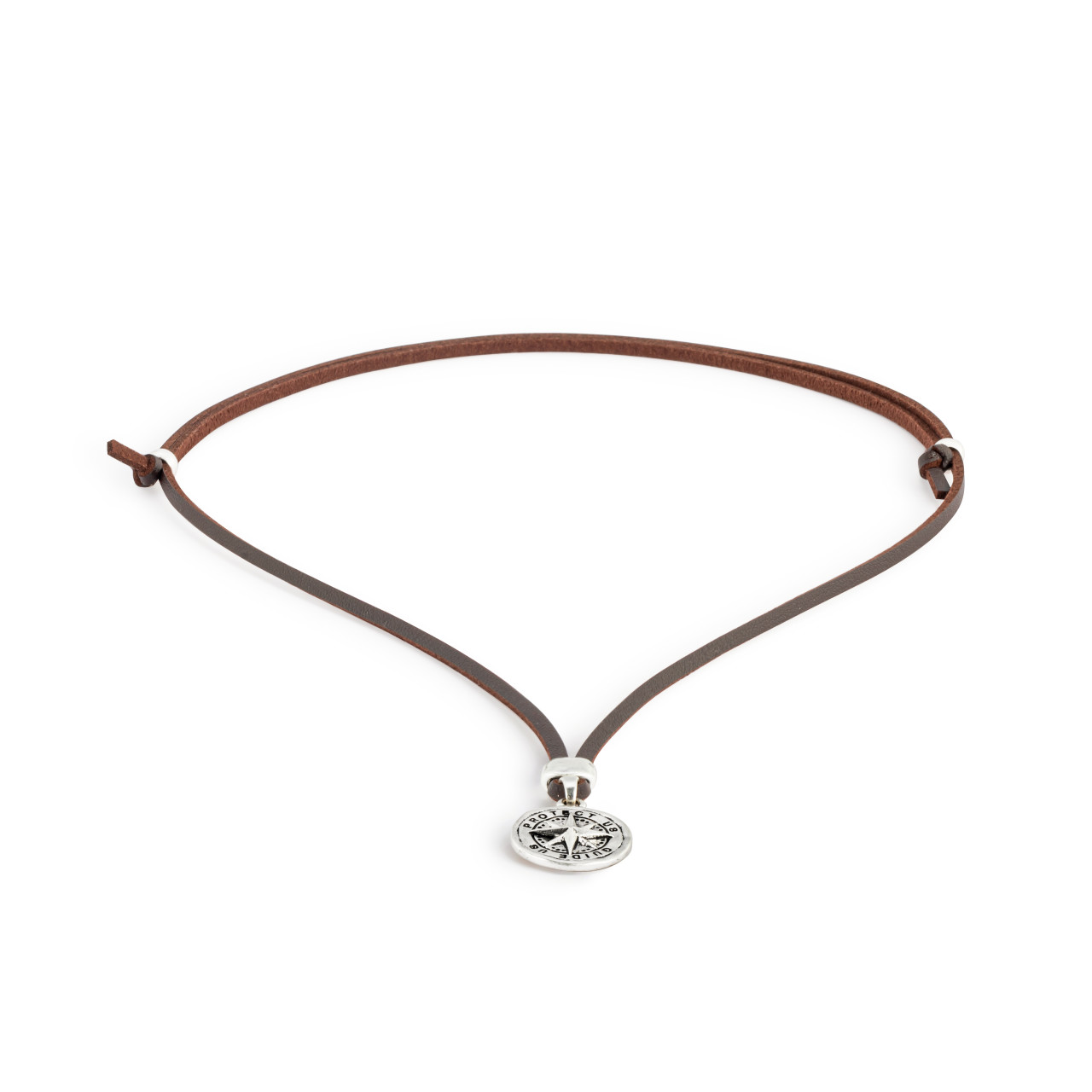 Men's Compass Necklace - Brown Leather thumbnail