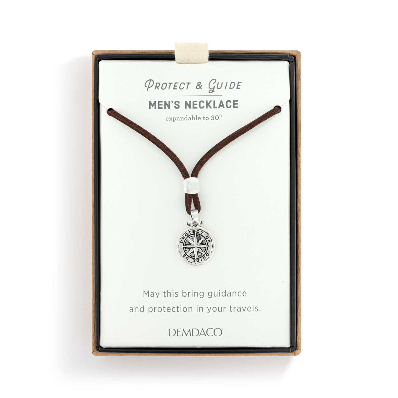 Men's Compass Necklace - Brown Leather thumbnail