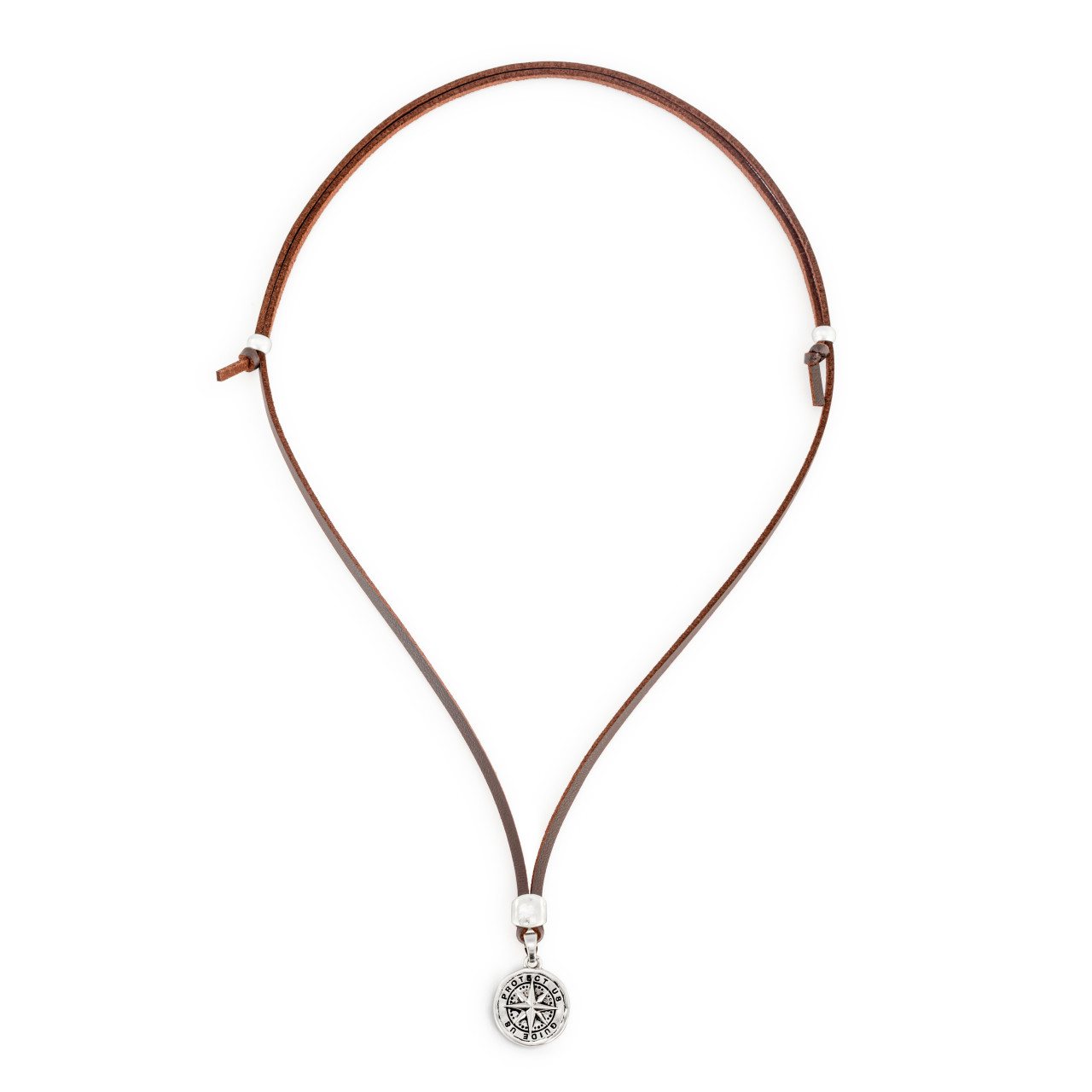 Men's Compass Necklace - Brown Leather thumbnail