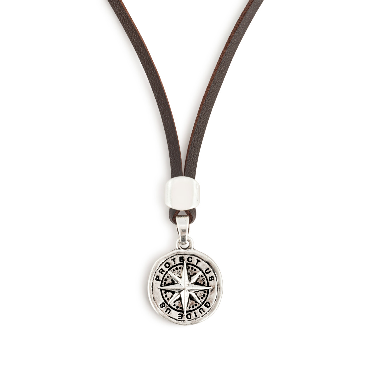 Men's Compass Necklace - Brown Leather thumbnail
