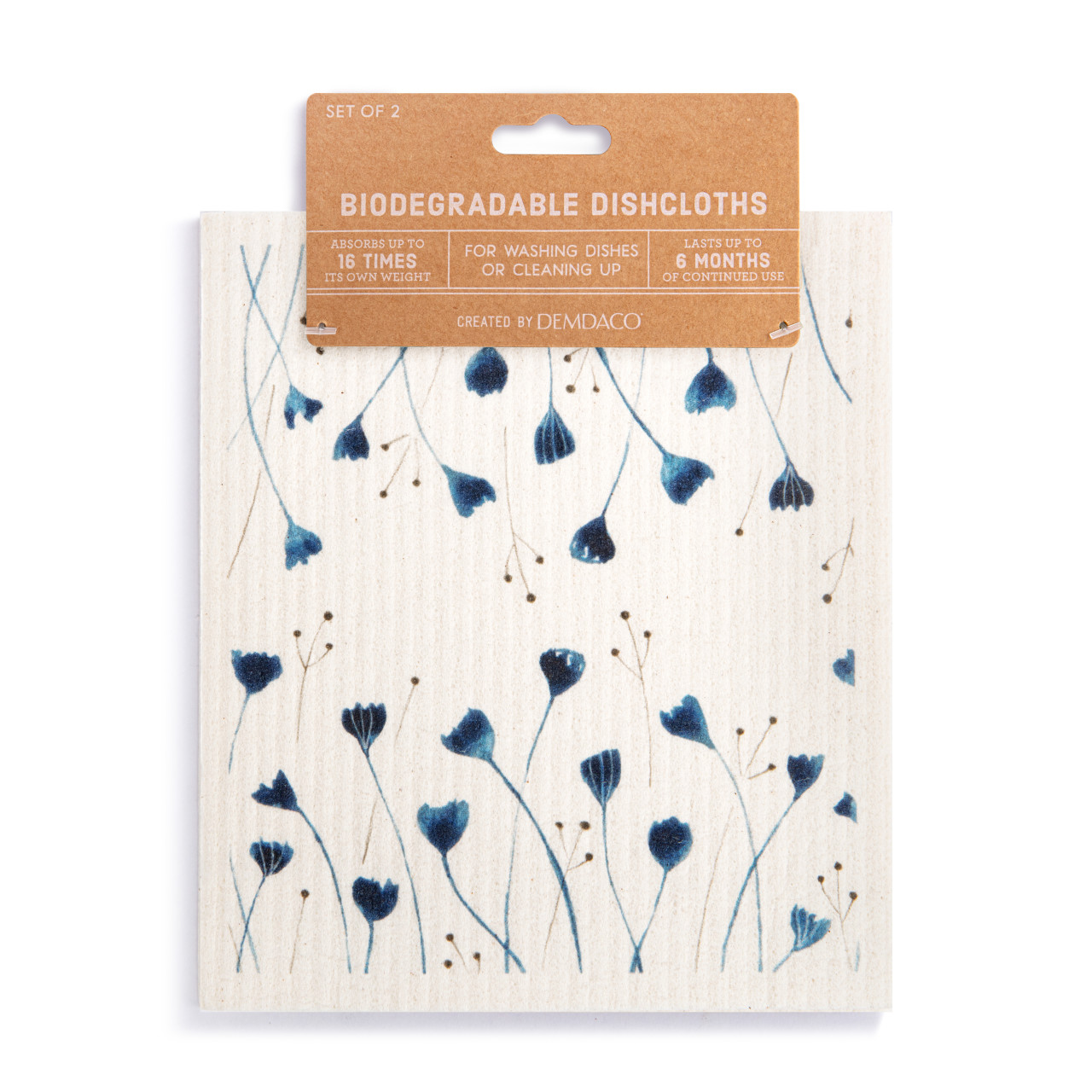 Biodegradable Dish Cloths Set of 2 - Blue Wildflowers thumbnail