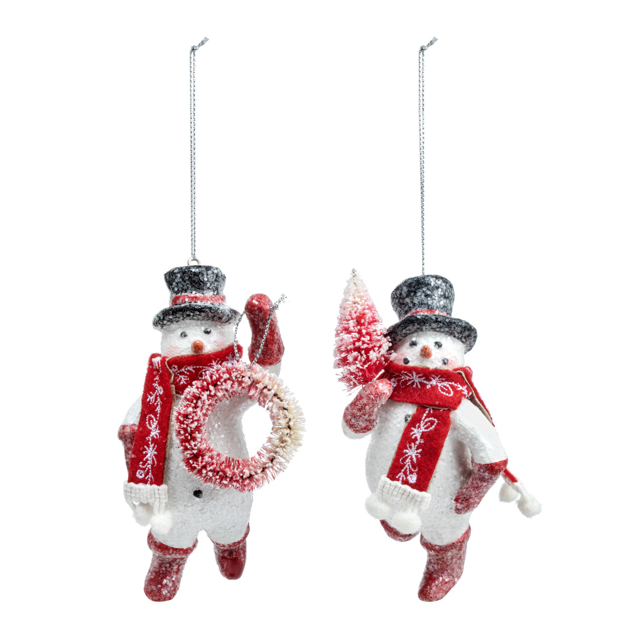 Sparkly Snowmen Ornaments with Bottle Brush - 2 Assorted thumbnail