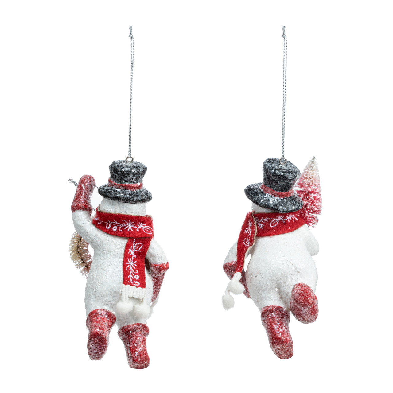 Sparkly Snowmen Ornaments with Bottle Brush - 2 Assorted thumbnail