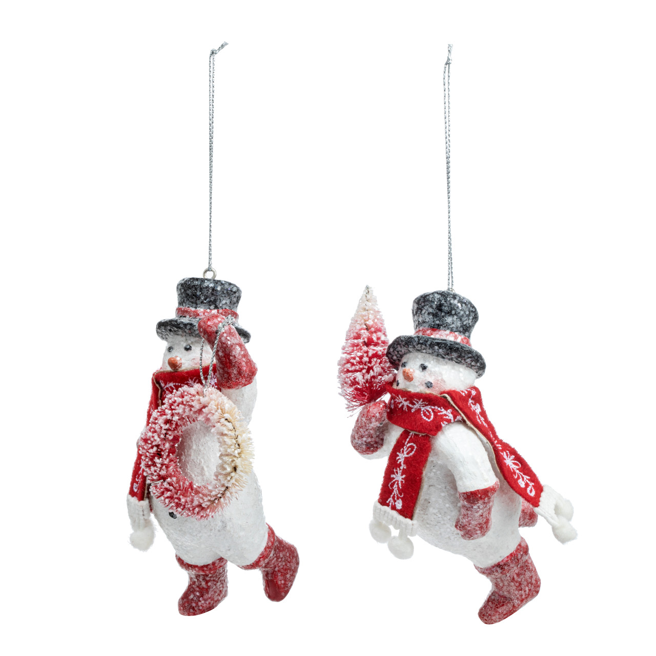 Sparkly Snowmen Ornaments with Bottle Brush - 2 Assorted thumbnail