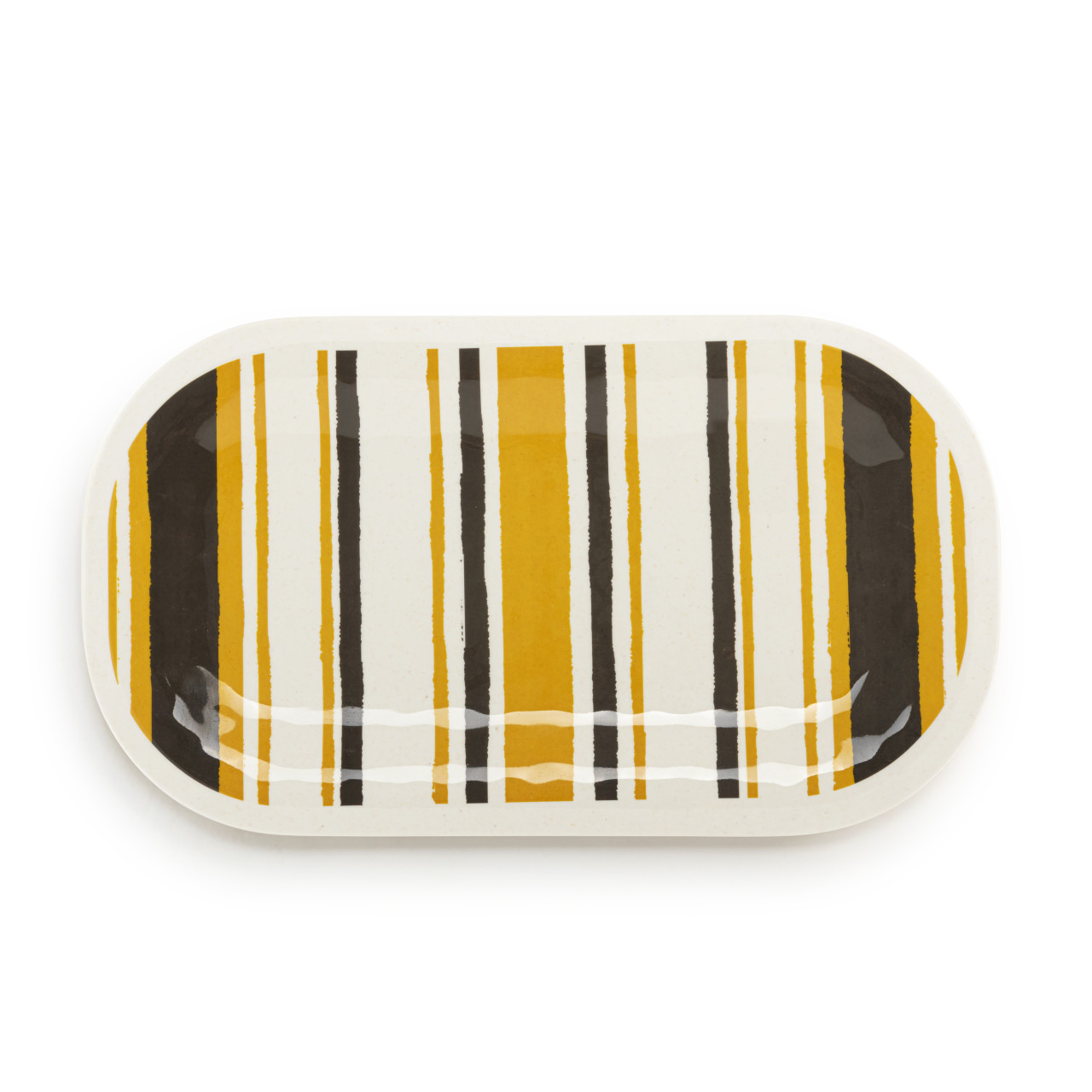 GoldGreyStripe Med Melamine Rect Platter thumbnail