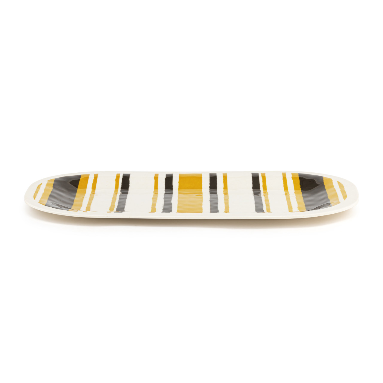 GoldGreyStripe Med Melamine Rect Platter thumbnail