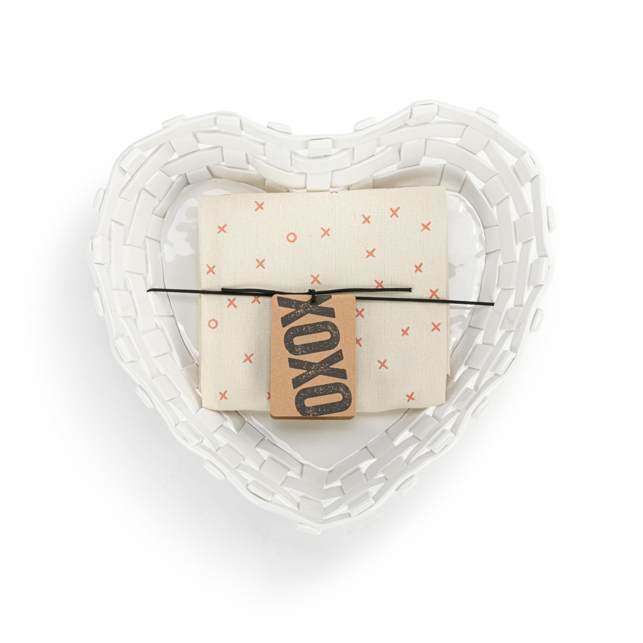 Gather 'Round Ceramic Heart-Shaped Bread Basket With Towel thumbnail