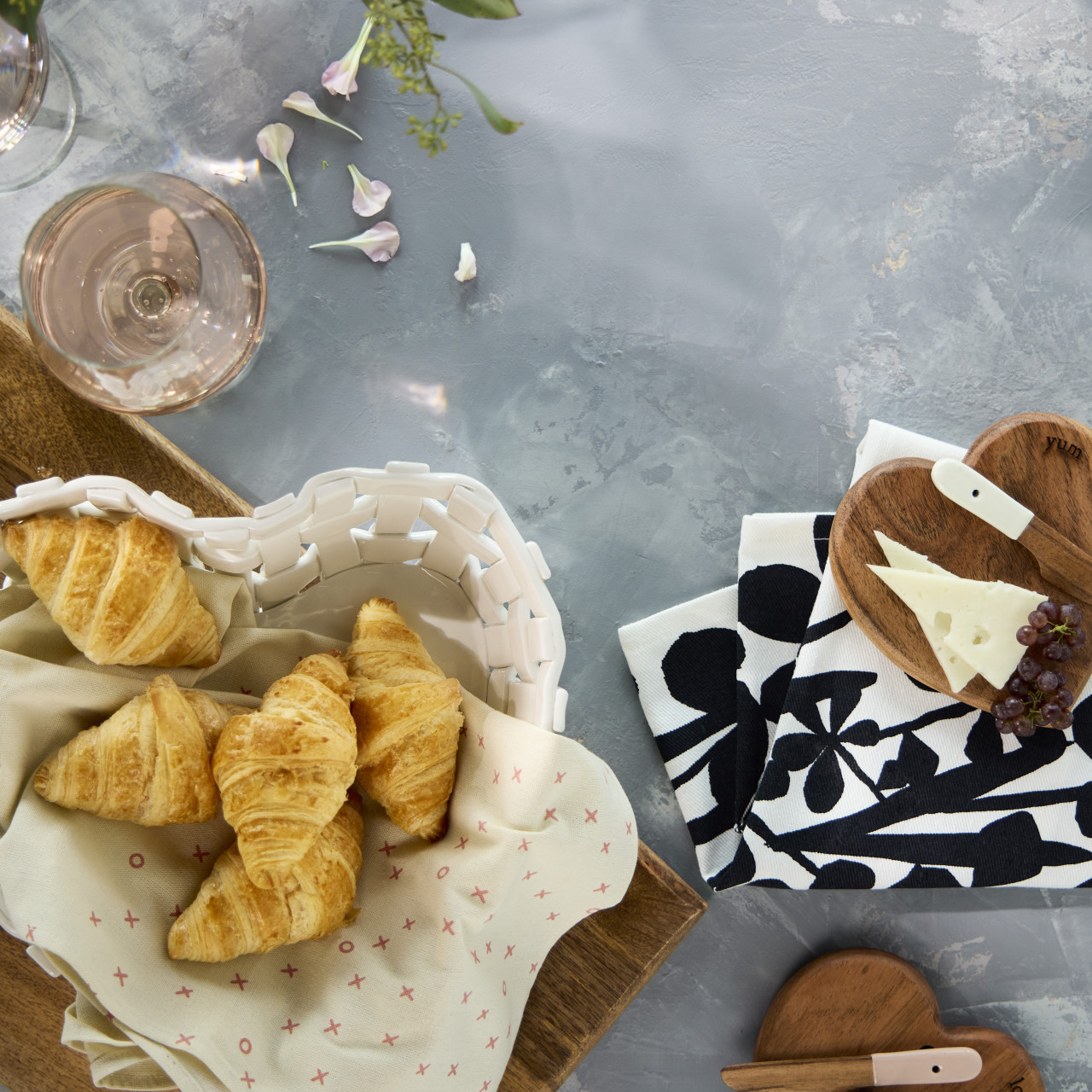 Gather 'Round Ceramic Heart-Shaped Bread Basket With Towel thumbnail