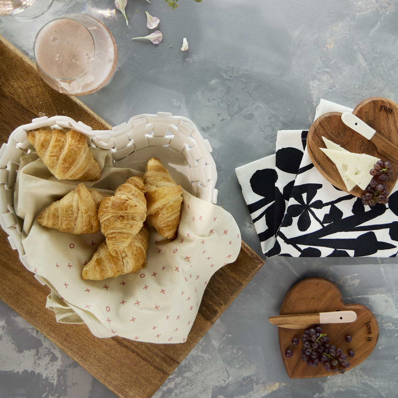 Gather 'Round Ceramic Heart-Shaped Bread Basket With Towel thumbnail