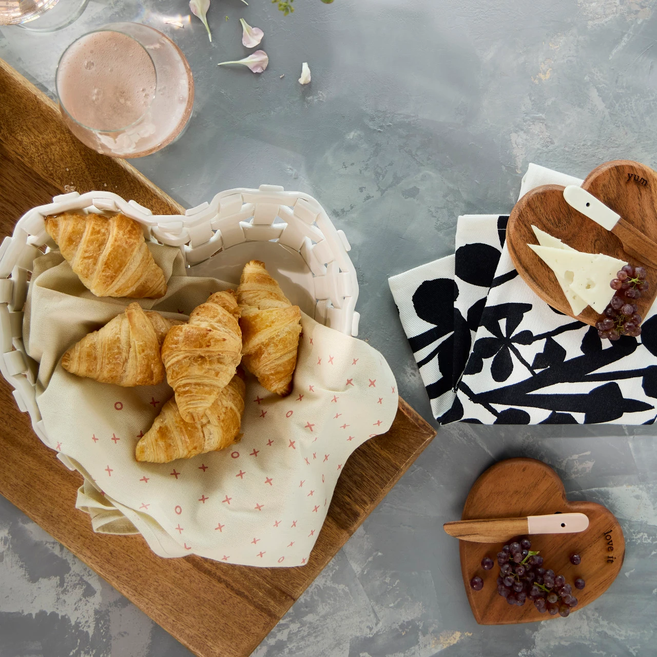 Gather 'Round Ceramic Heart-Shaped Bread Basket With Towel thumbnail