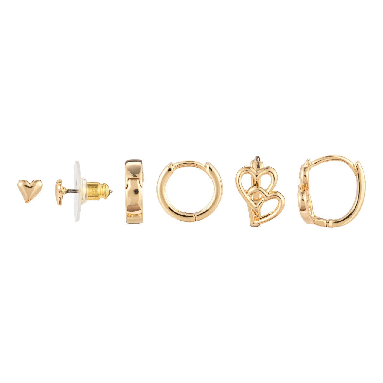 Dainty Double Heart Earrings Set of 3 - Gold thumbnail