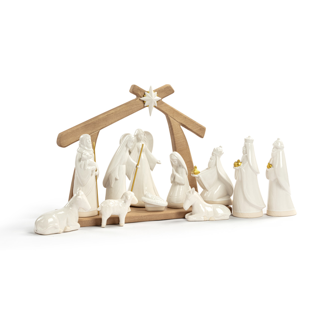 Faithful Finds Ceramic Christmas Nativity Set With Figurines 13" x 11" thumbnail