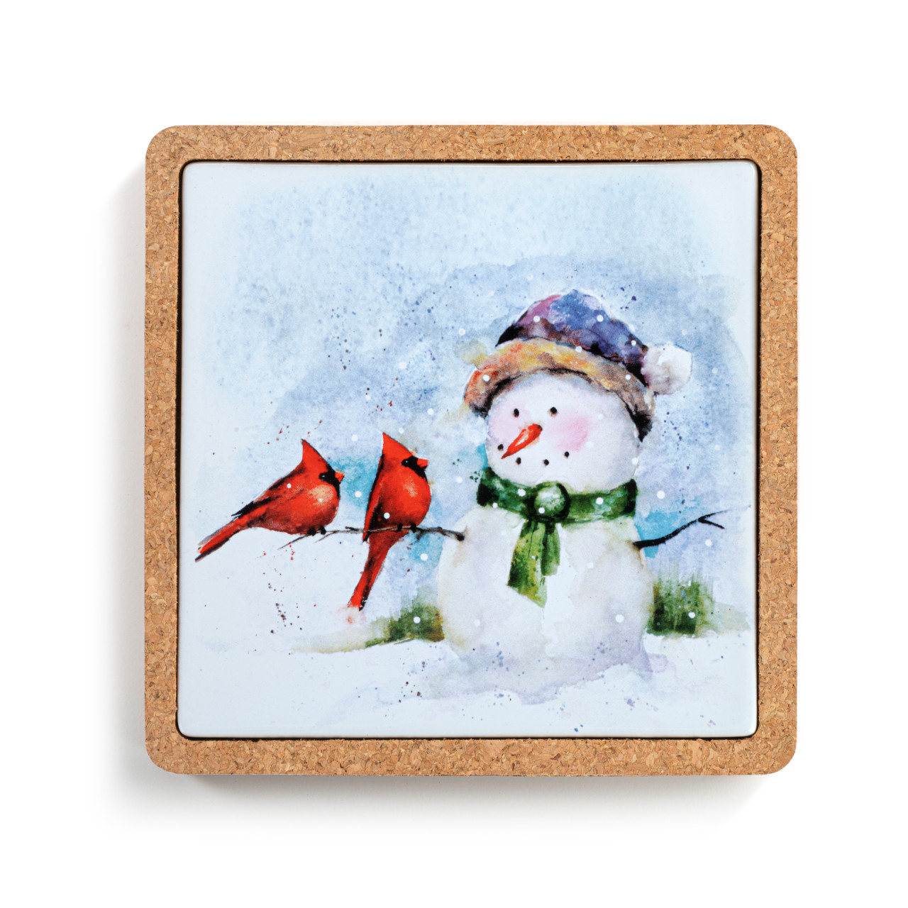 Snowman and Cardinals Cork Base Trivet thumbnail
