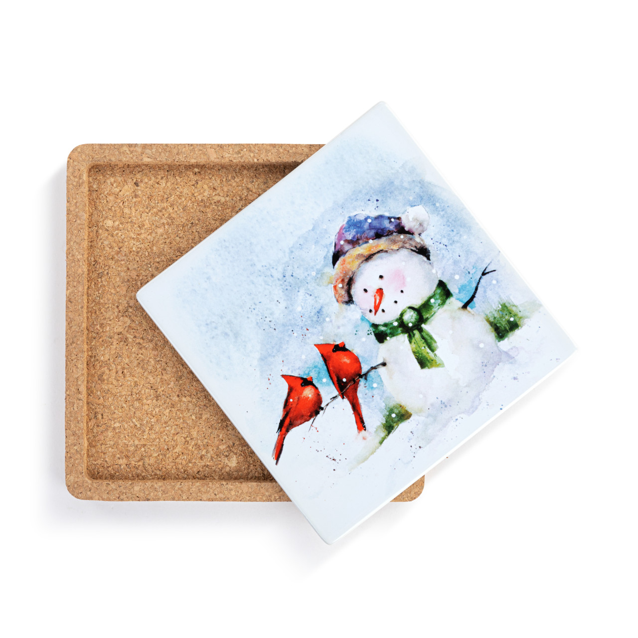 Snowman and Cardinals Cork Base Trivet thumbnail