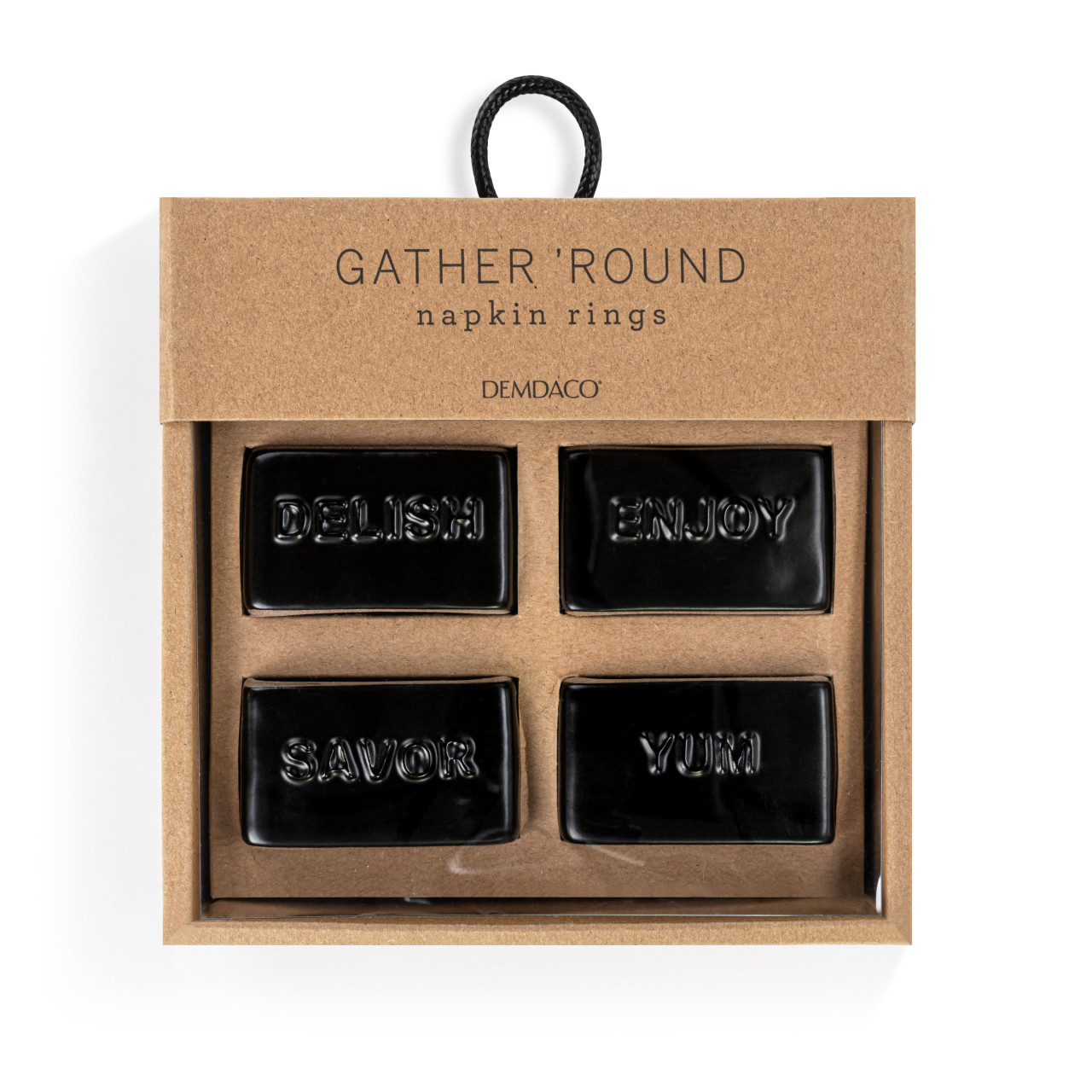 Black Gather Round Napkin Rings - Set of 4 thumbnail
