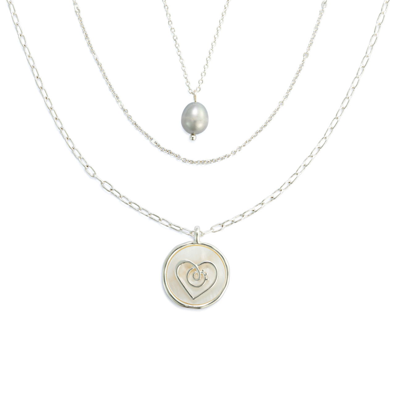 Grateful Heart Mother of Pearl Necklace - Silver thumbnail