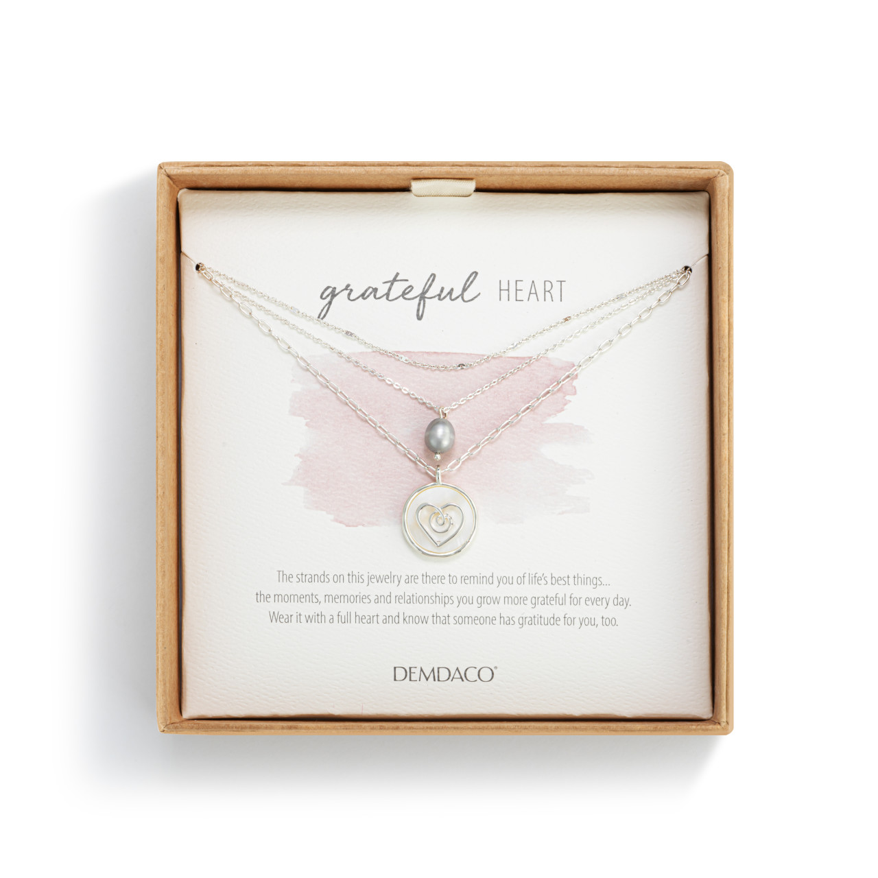 Grateful Heart Mother of Pearl Necklace - Silver thumbnail