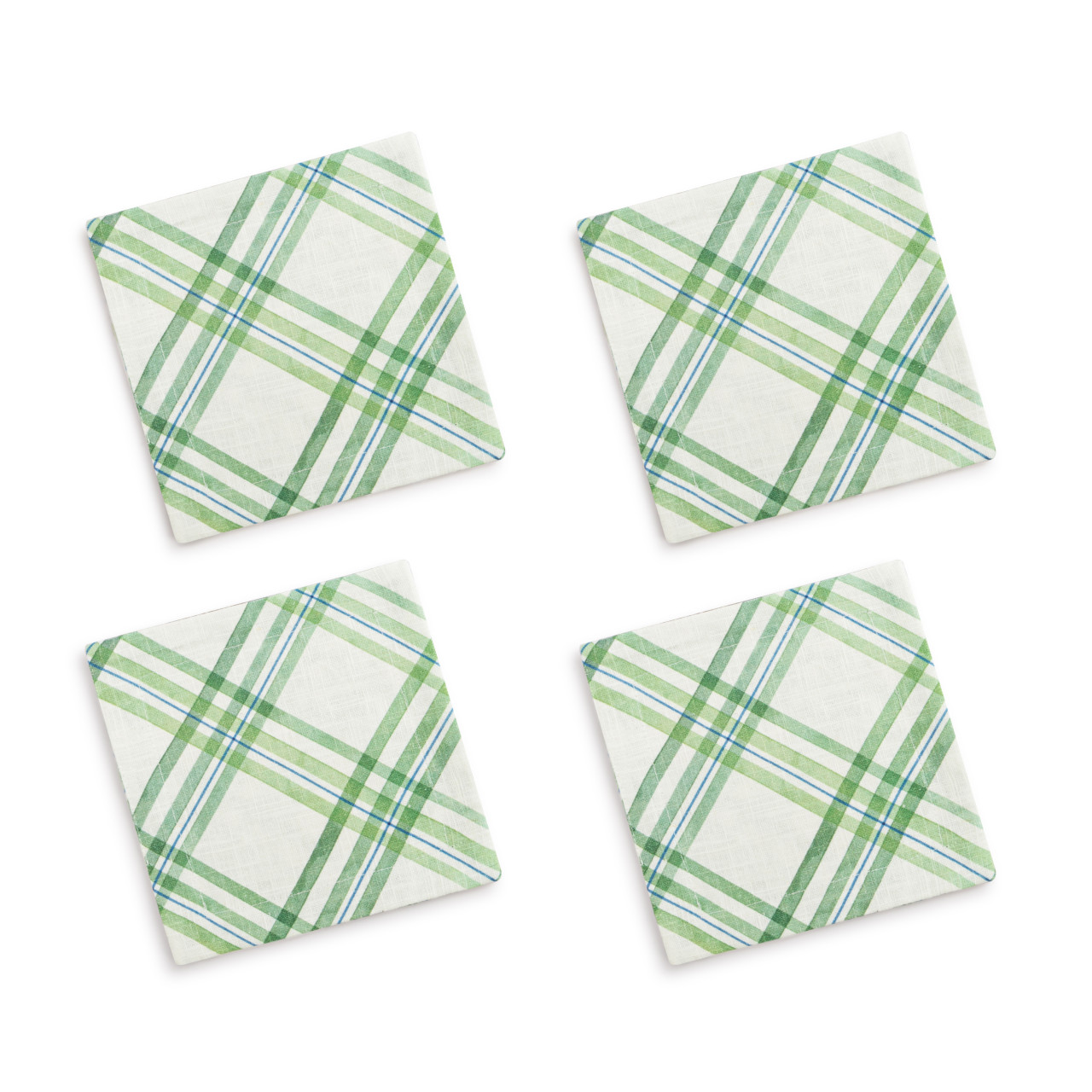 Green Plaid Fabric Cocktail Napkin thumbnail