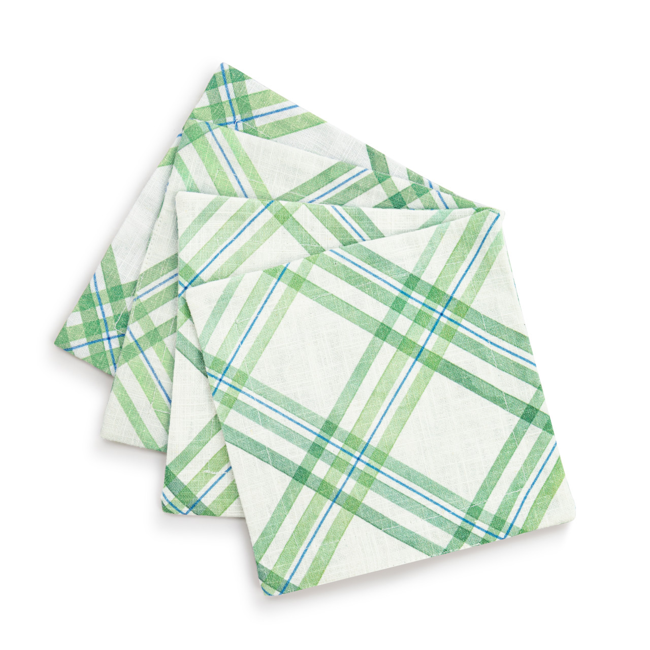 Green Plaid Fabric Cocktail Napkin thumbnail