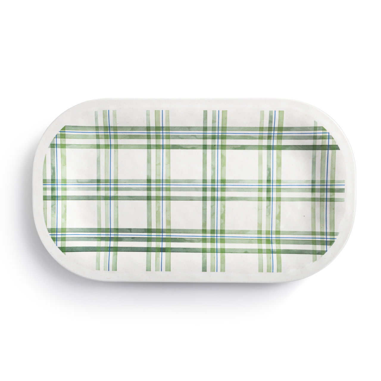 Green Plaid Medium Melamine Rectangular Platter thumbnail