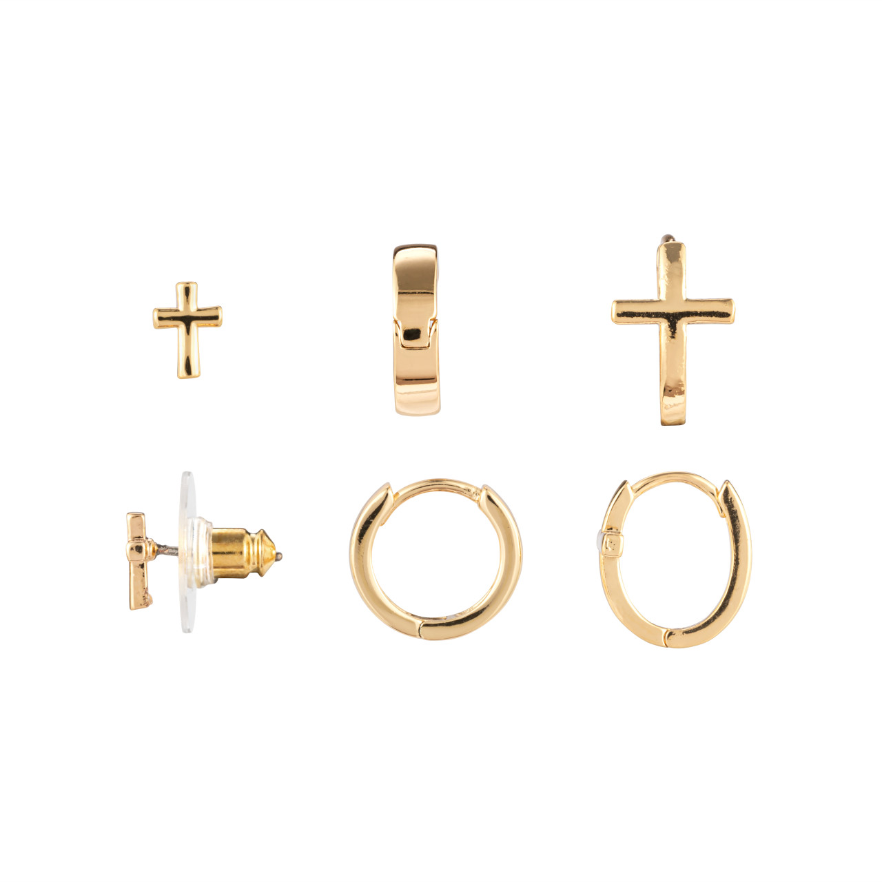 Dainty Cross Earrings Set of 3 - Gold thumbnail