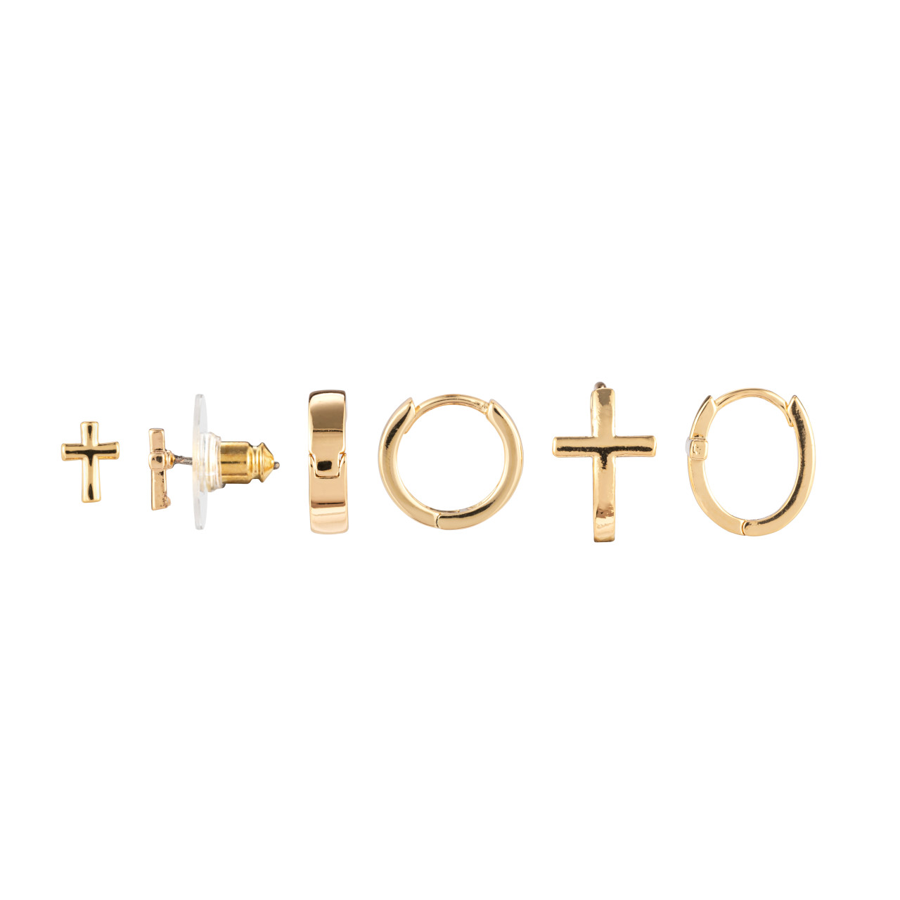 Dainty Cross Earrings Set of 3 - Gold thumbnail