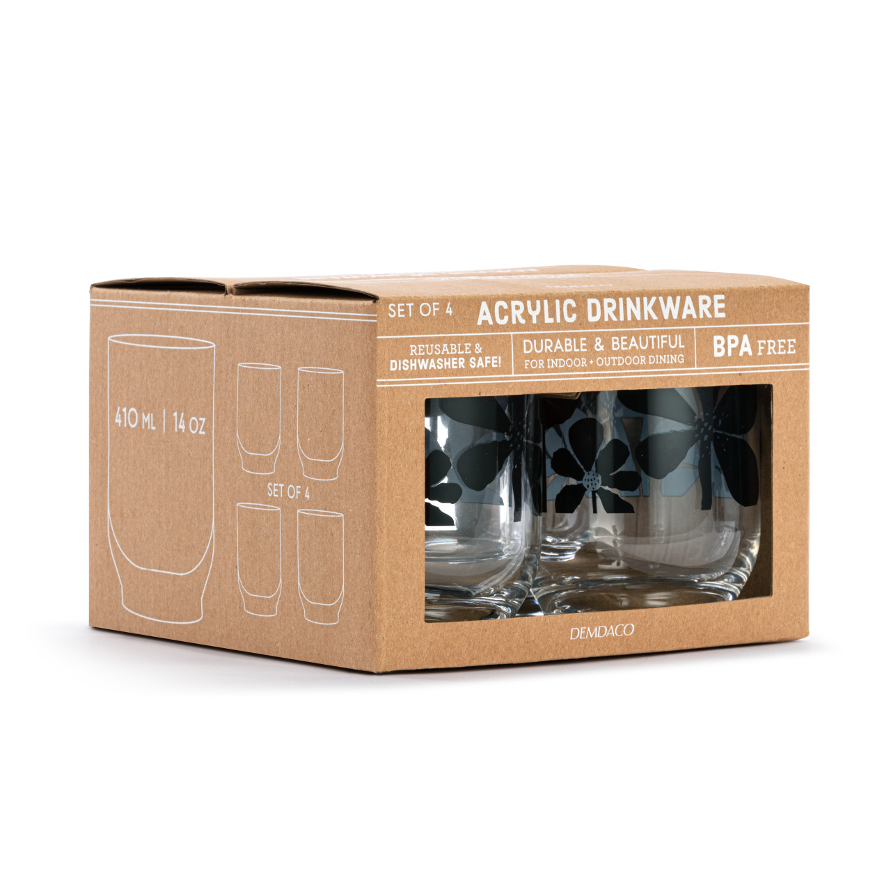 Bold Floral Acrylic Glass S/4 thumbnail