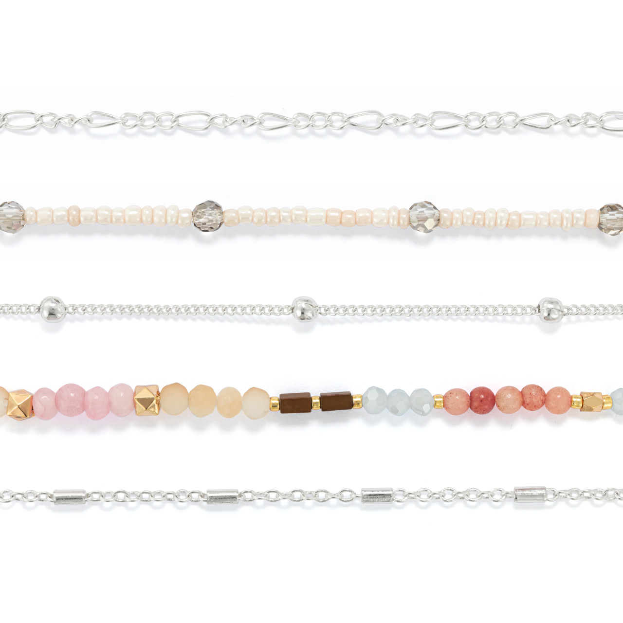Bracelet Set of 5 - Multicolor Silver thumbnail