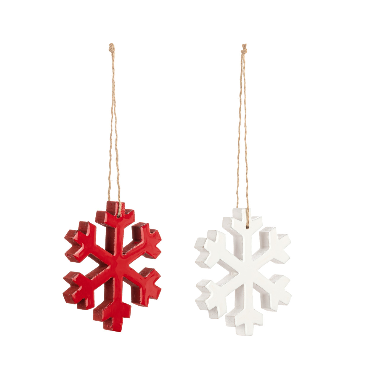 Wood Enamel Red and White Small Snowflake Ornaments - 2 Assorted thumbnail
