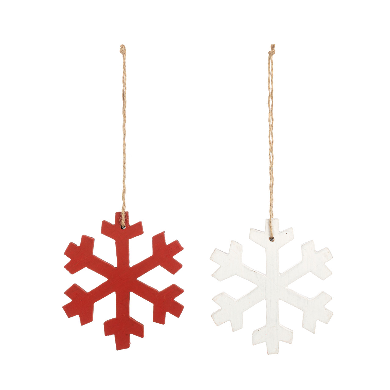 Wood Enamel Red and White Small Snowflake Ornaments - 2 Assorted thumbnail