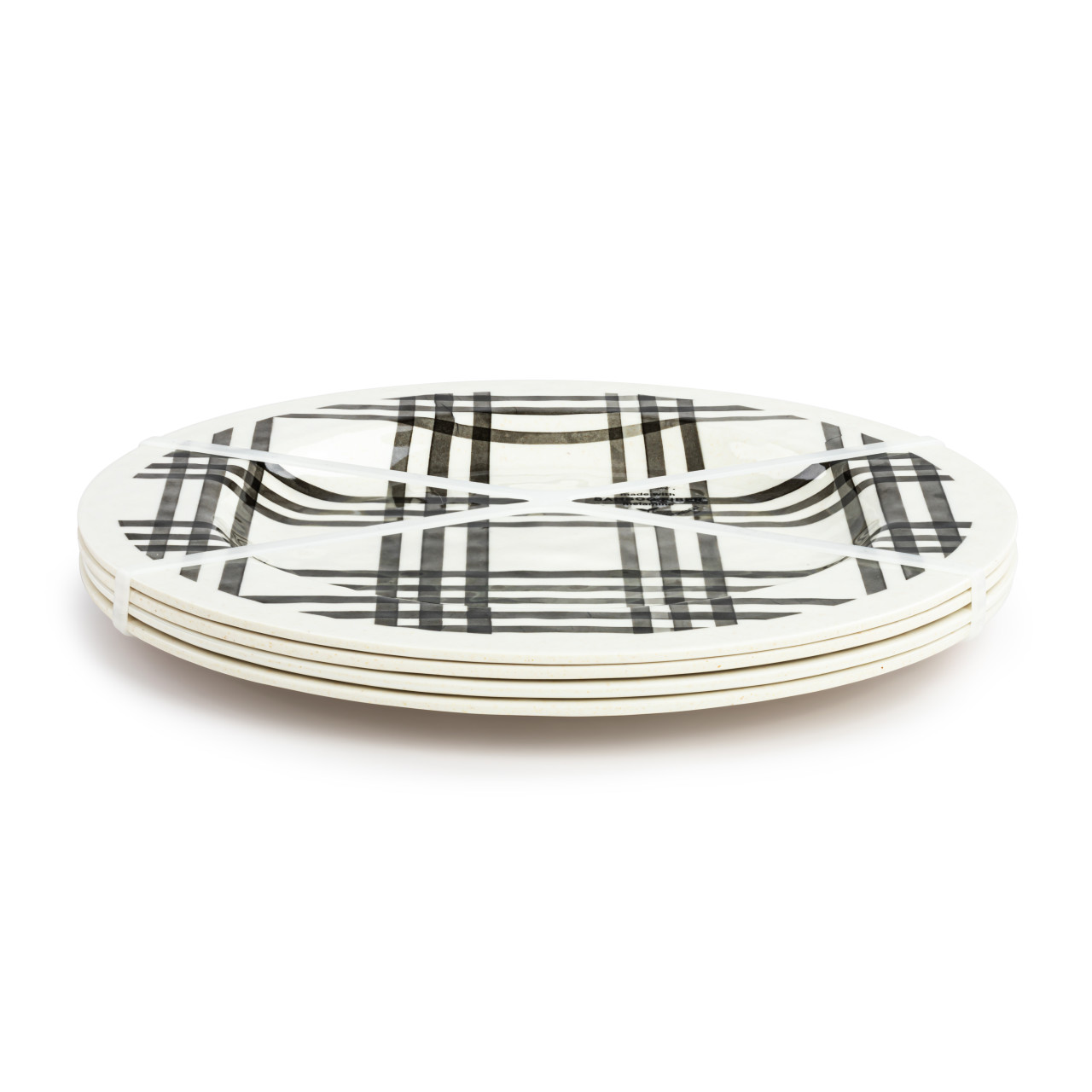Black Plaid Melamine Dinner Plate S/4 thumbnail